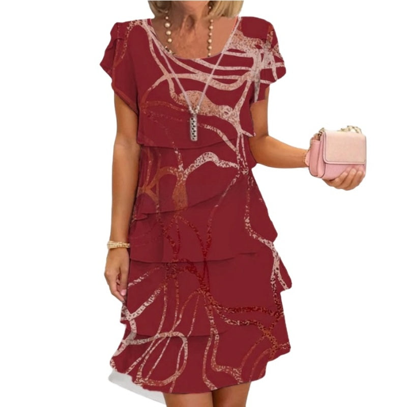 Amy | Mujer Vestido Plisado con Volantes y Manga Corta