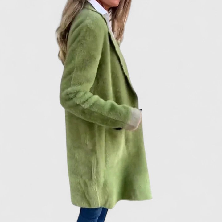 Celia | Mujer Chaqueta Larga Entallada con Cuello de Solapa