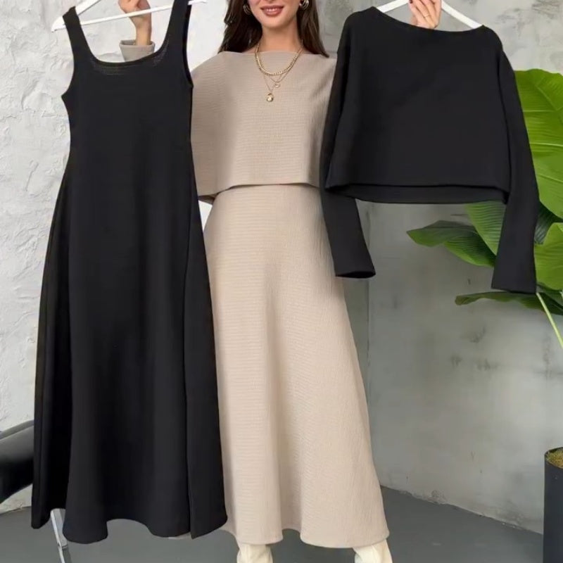Kalissavine | Mujer Conjunto de Punto de Vestido Midi y Top Corto
