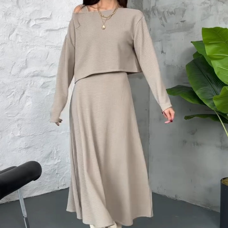 Kalissavine | Mujer Conjunto de Punto de Vestido Midi y Top Corto