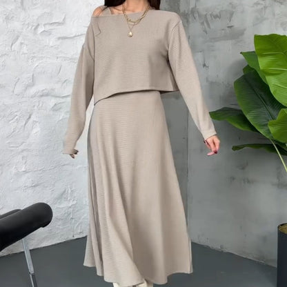 Kalissavine | Mujer Conjunto de Punto de Vestido Midi y Top Corto