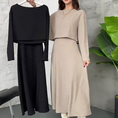 Kalissavine | Mujer Conjunto de Punto de Vestido Midi y Top Corto