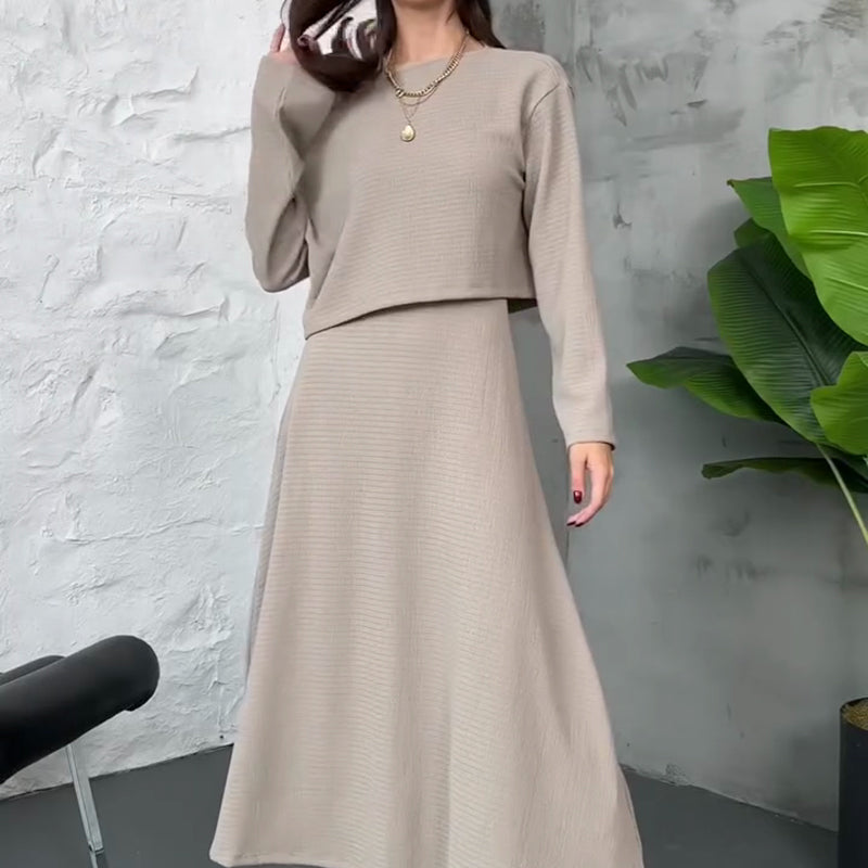 Kalissavine | Mujer Conjunto de Punto de Vestido Midi y Top Corto