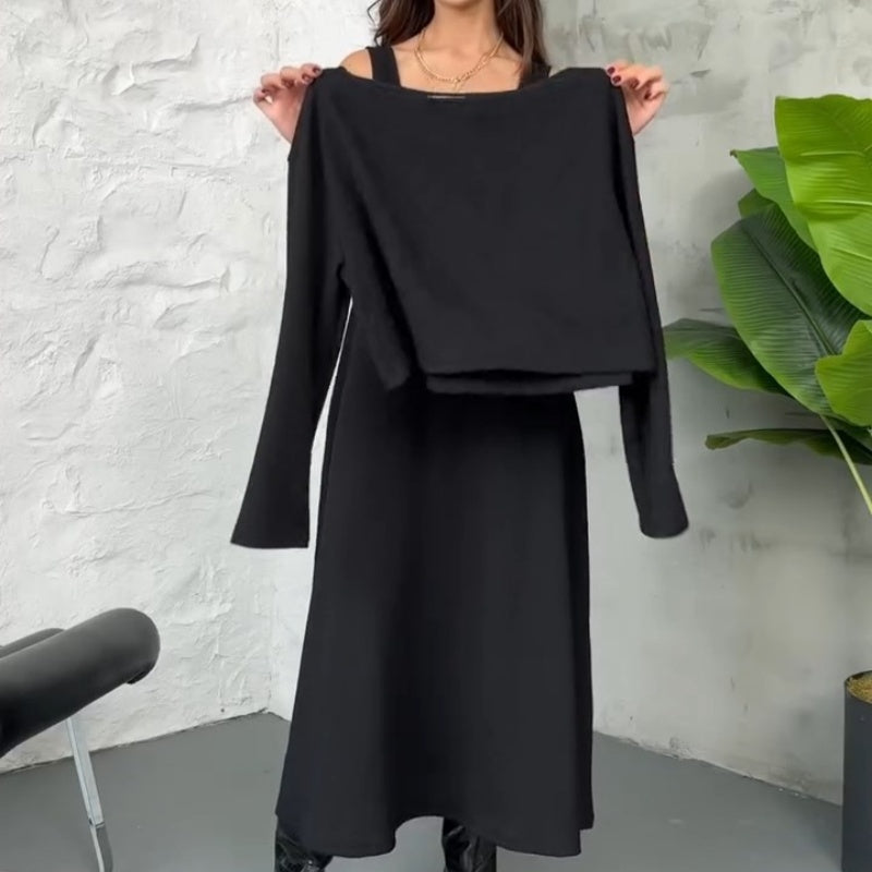 Kalissavine | Mujer Conjunto de Punto de Vestido Midi y Top Corto