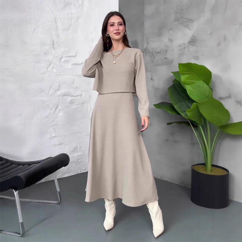 Kalissavine | Mujer Conjunto de Punto de Vestido Midi y Top Corto