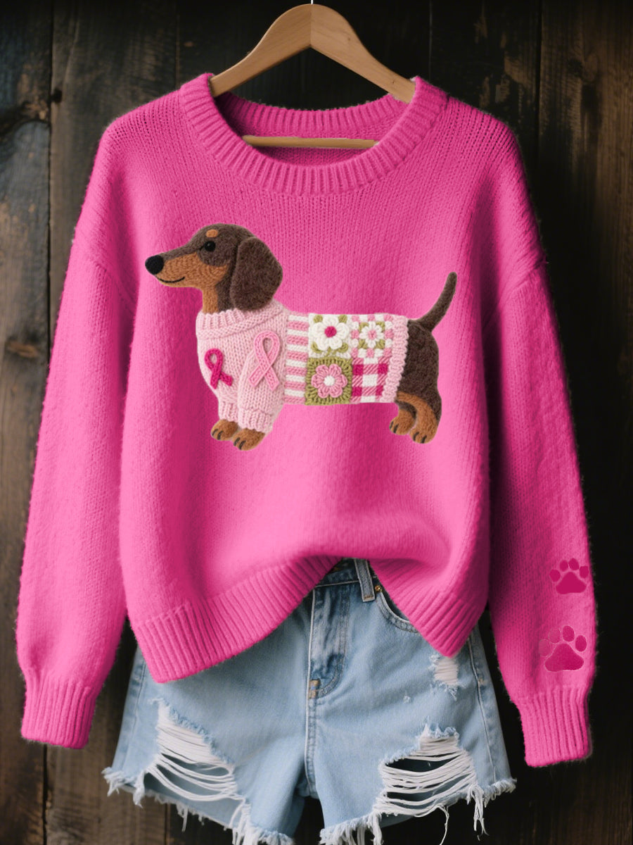 Avelynesse | Mujer Suéter de Punto Oversize con Motivo de Perro