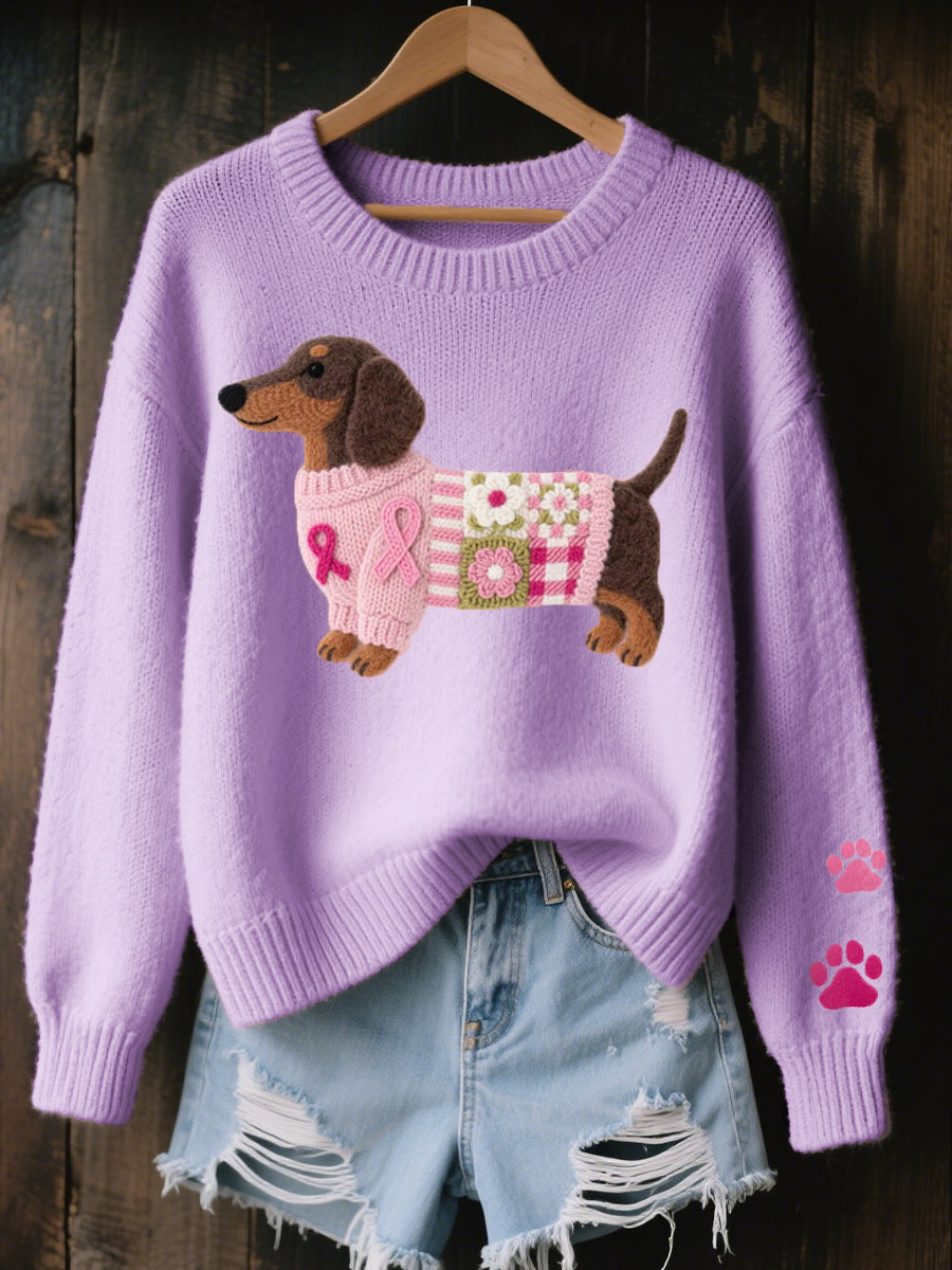 Avelynesse | Mujer Suéter de Punto Oversize con Motivo de Perro