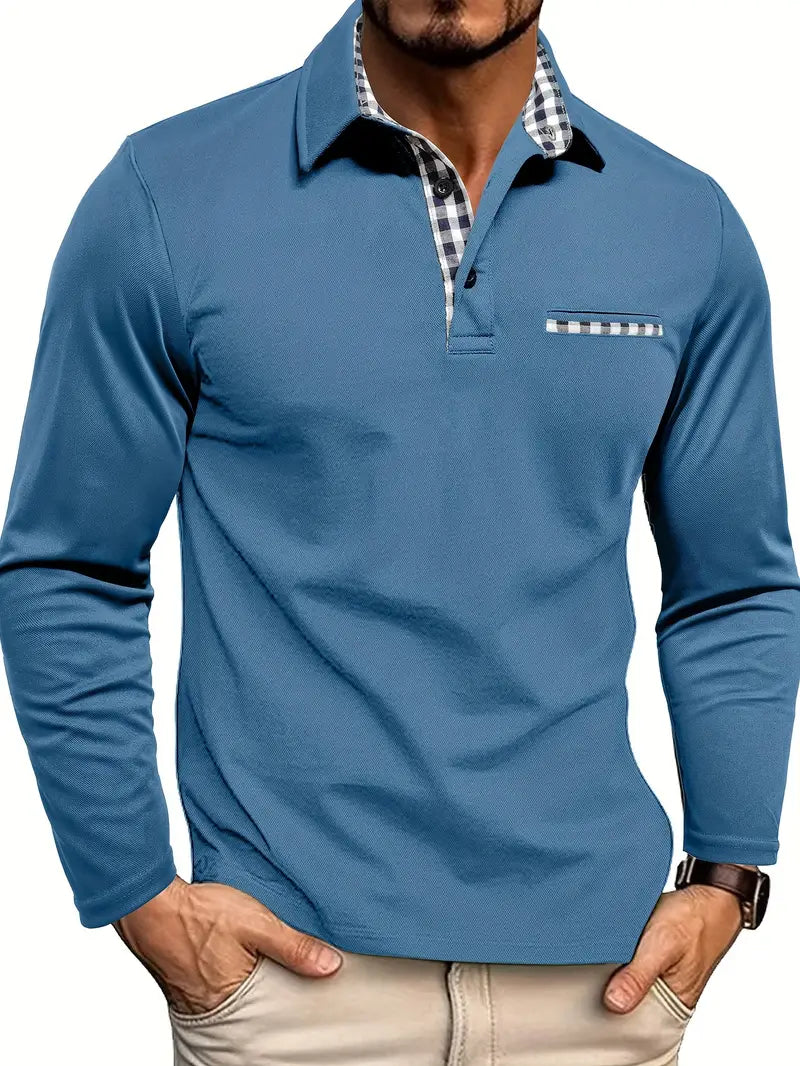 Johnny | Hombre Polo de Manga Larga con Detalle de Cuadros