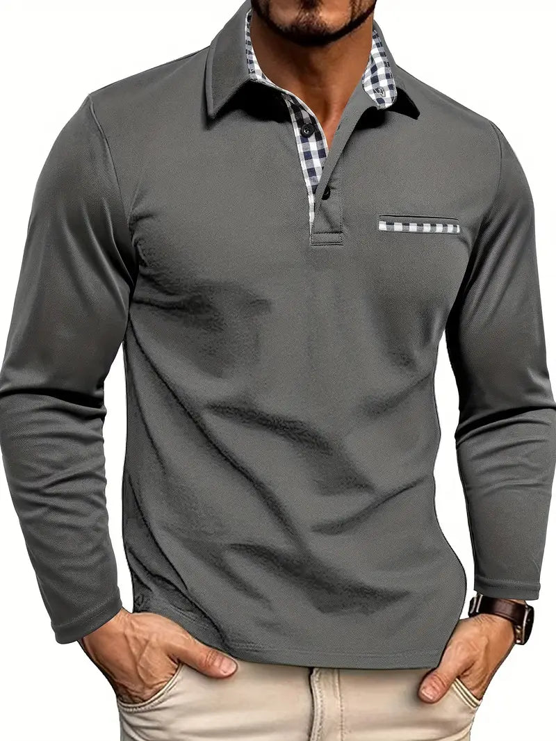 Johnny | Hombre Polo de Manga Larga con Detalle de Cuadros