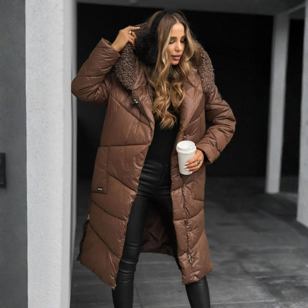 Delilah | Mujer Chaqueta Puffer Larga Acolchada con Capucha