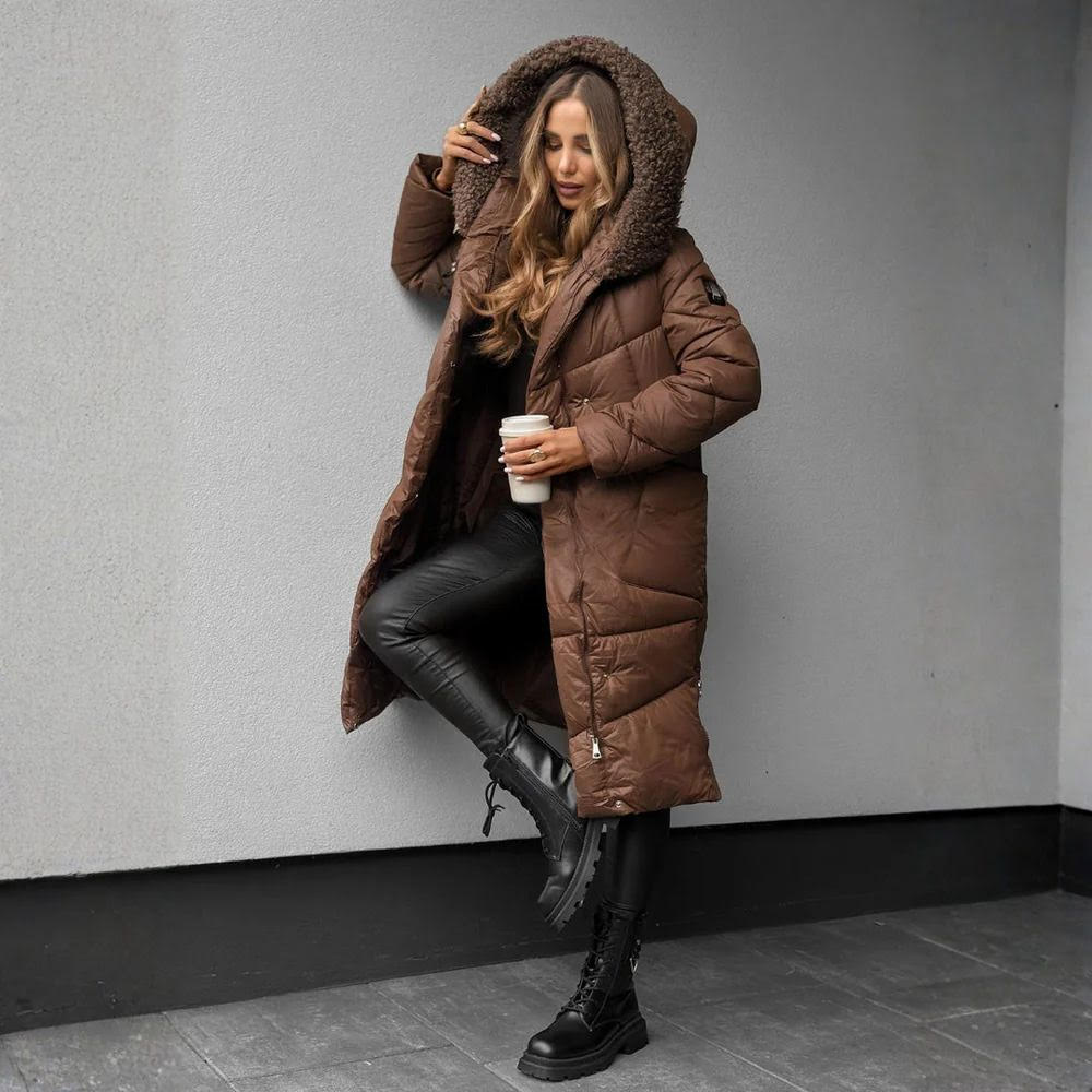 Delilah | Mujer Chaqueta Puffer Larga Acolchada con Capucha