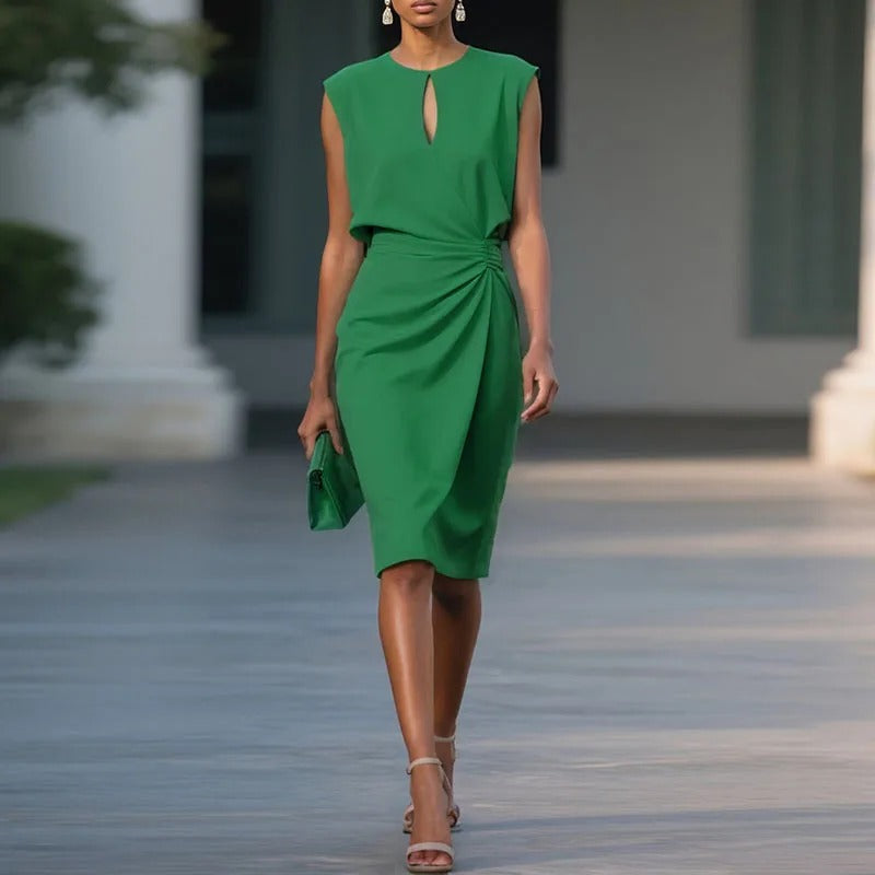 Maeve | Mujer Vestido Largo con Escote de Llave y Detalles Plisados