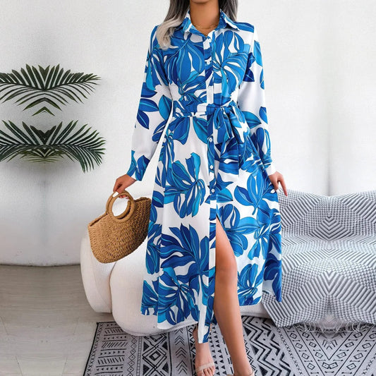 Linnea | Mujer Vestido Camisero Amplio con Cuello y Manga Larga