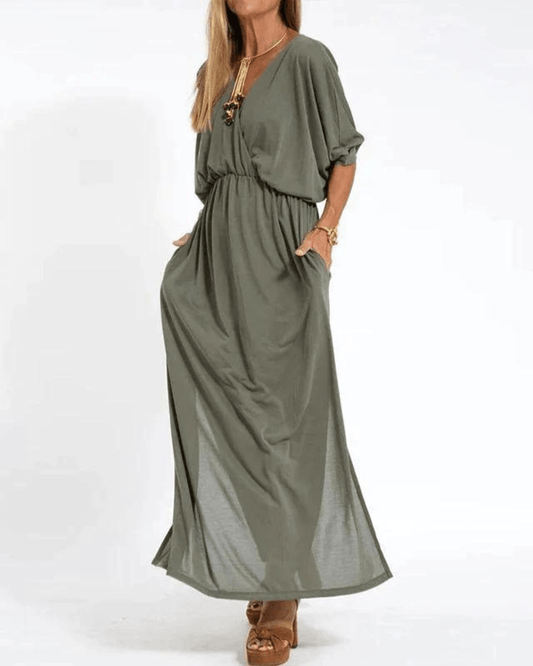 Savannah | Mujer Vestido Maxi Fluido con Bolsillos Laterales